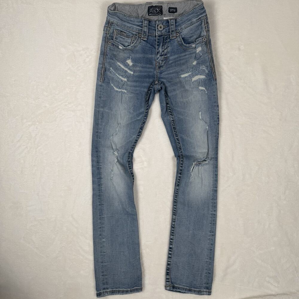 Buckle Black Straight Leg Women’s Jeans 27R (Fits 25) Distressed Stretch Denim